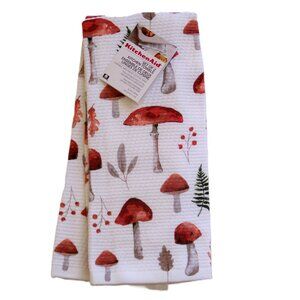 KitchenAid 2 Pc Kitchen Dish Towel Set Mushrooms Leaves 100% Cotton NIP 16 x 28